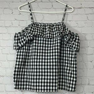 EUC A New Day Buffalo Plaid Adjustable Strap Cold Shoulder Ruffled Top XXL